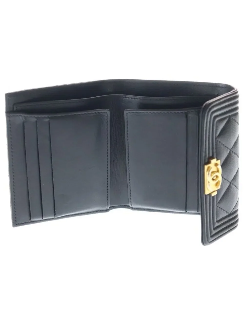 Chanel Boy Compact Wallet Caviar Leather Black